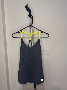 Roxy grey/black Athletic Tank with Neon Yellow Straps and built-in bra